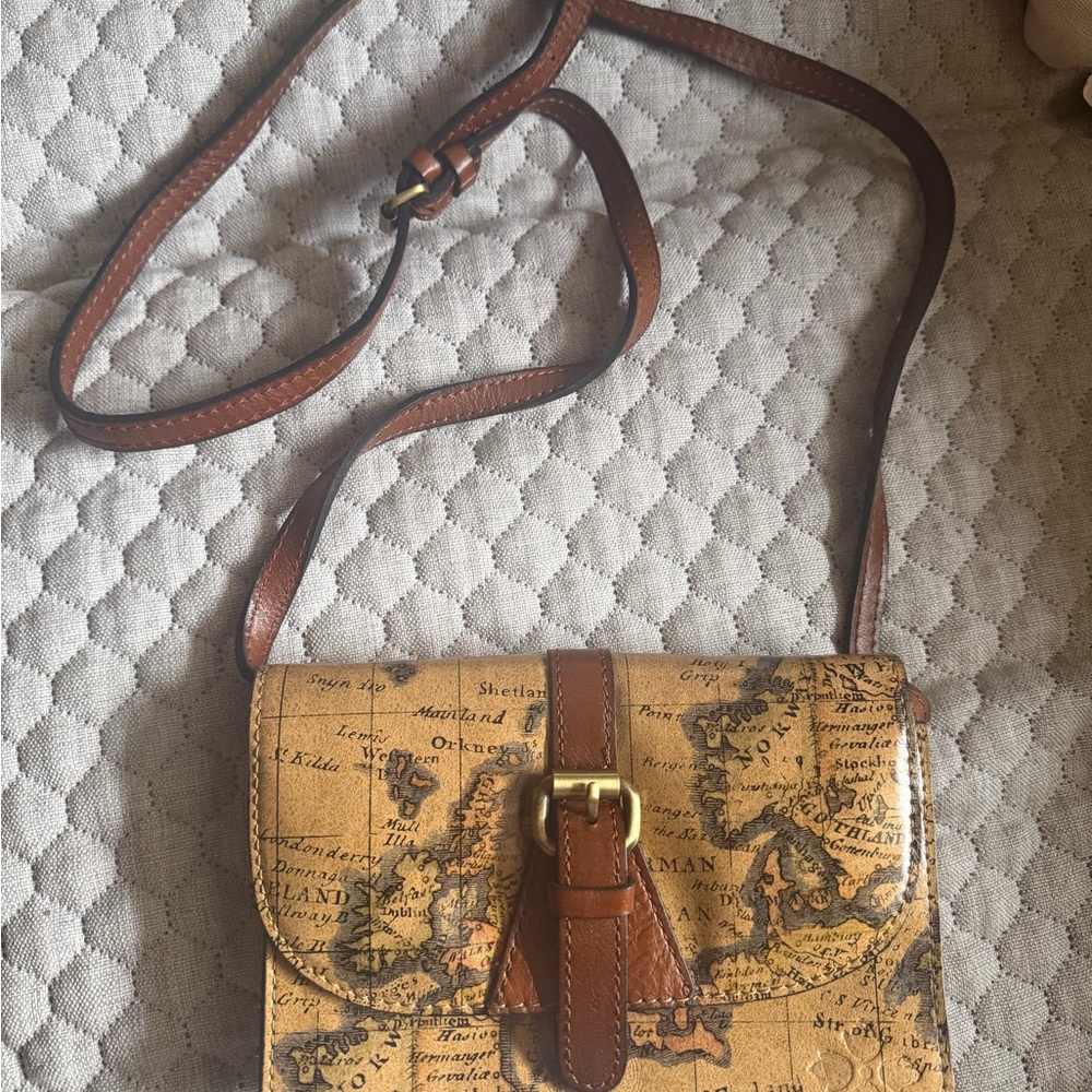 Patricia Nash Tan Map Print Torri Crossbody Bag